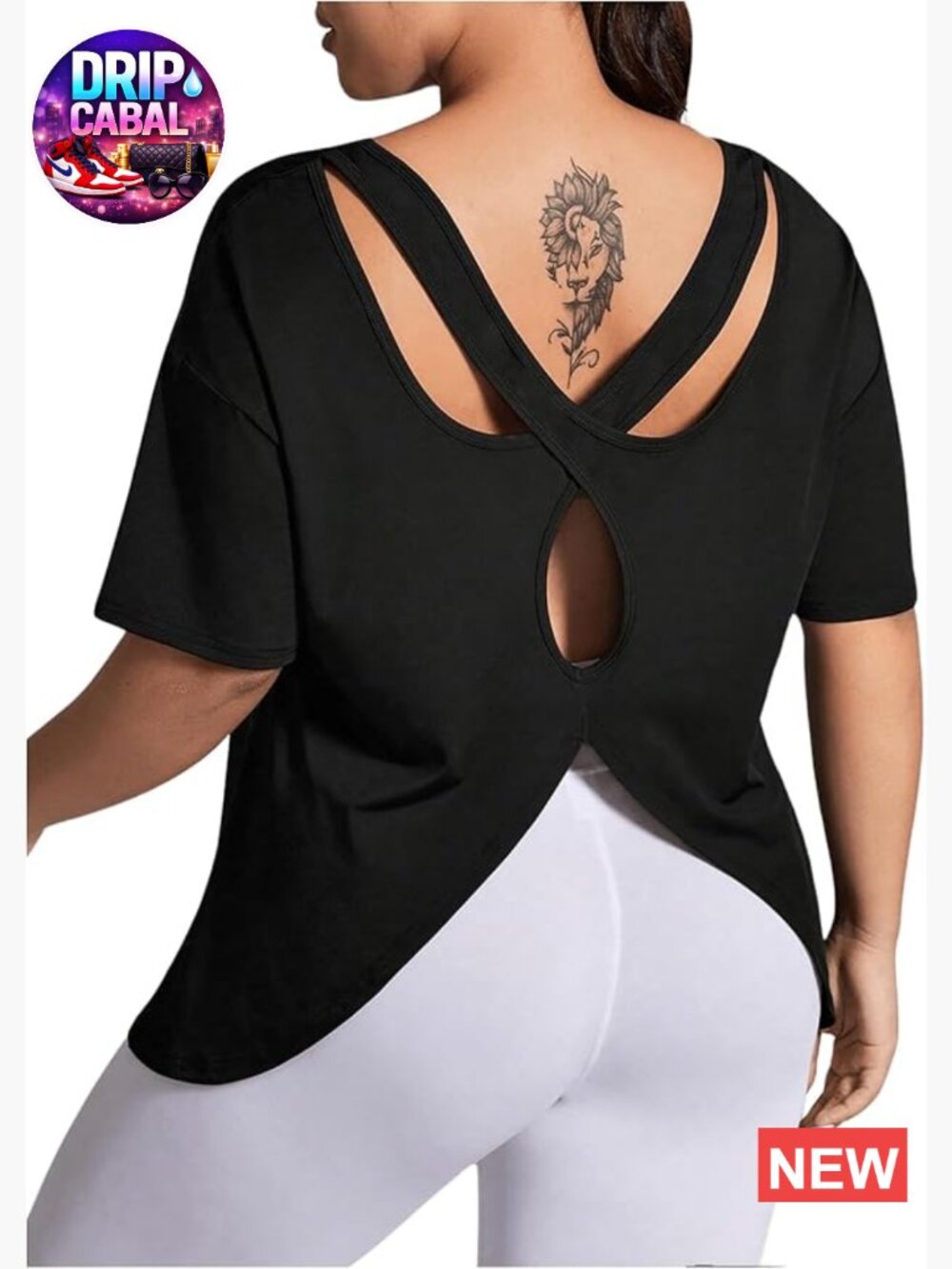 Plus Size Open Back Workout Top Criss Cross Short Sleeve Athletic Gym Tee